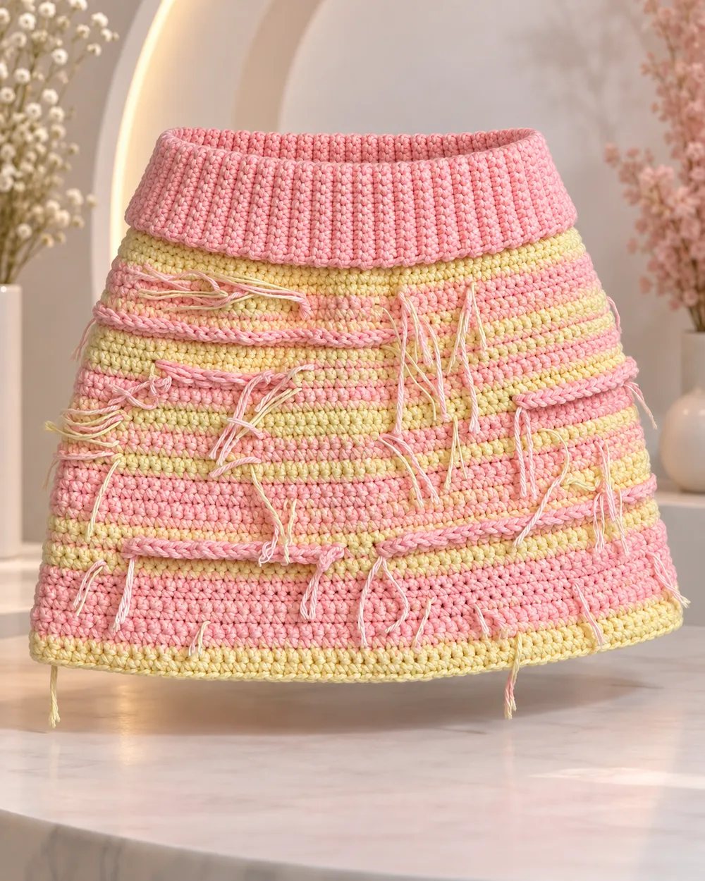 the tassel-tide striped skirt in pink & yellow